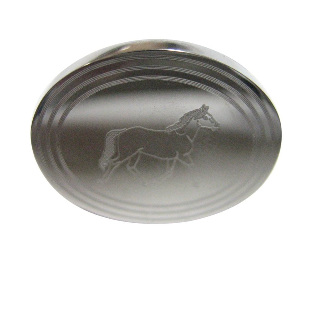 Etched Oval Full Horse Adjustable Ring